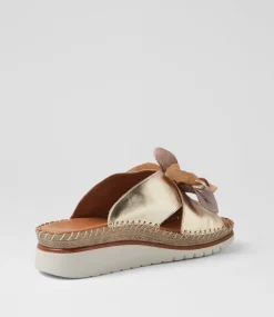 Women DIANA FERRARI Slides|Wedges-Intreege Metallic Taupe Leather Sandals