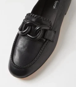 Women DIANA FERRARI Flats|Loafers-Ipitomy Black Leather Loafers