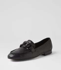 Women DIANA FERRARI Flats|Loafers-Ipitomy Black Leather Loafers