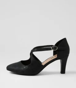 Women I LOVE BILLY Heels-Irenna W Black Shimmer Fabric Heels