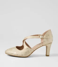 Women I LOVE BILLY Heels-Irenna W Champagne Shimmer Fabric Heels