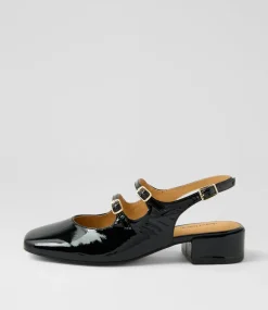 Women DIANA FERRARI Flats|Heels-Ishala Black Patent Leather Heels
