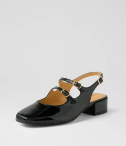 Women DIANA FERRARI Flats|Heels-Ishala Black Patent Leather Heels