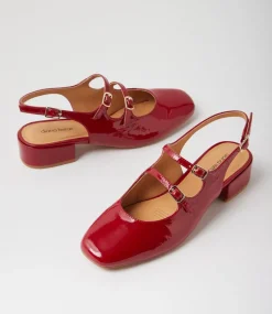 Women DIANA FERRARI Flats|Heels-Ishala Deep Red Patent Leather Heels