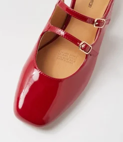 Women DIANA FERRARI Flats|Heels-Ishala Deep Red Patent Leather Heels