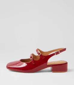 Women DIANA FERRARI Flats|Heels-Ishala Deep Red Patent Leather Heels