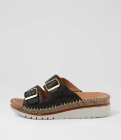 Women DIANA FERRARI Heels|Sandals-Isree Black Leather Sandals