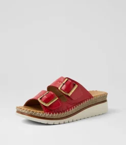 Women DIANA FERRARI Heels|Sandals-Isree Red Leather Sandals