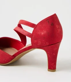 Women I LOVE BILLY Heels-Issen W Red Shimmer Fabric Heels