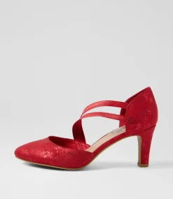 Women I LOVE BILLY Heels-Issen W Red Shimmer Fabric Heels