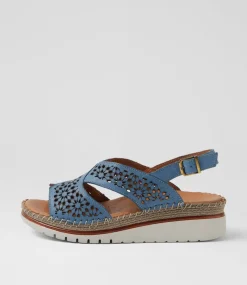 Women DIANA FERRARI Heels|Sandals-Issine Denim Leather Sandals