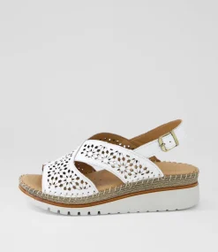 Women DIANA FERRARI Heels|Sandals-Issine White Leather Sandals