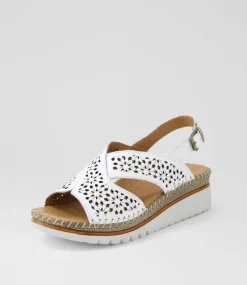 Women DIANA FERRARI Heels|Sandals-Issine White Leather Sandals