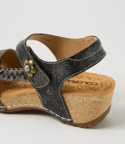 Women COLORADO Comfort|Wedges-Jade Black Leather Sandals
