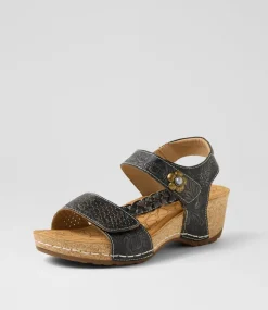 Women COLORADO Comfort|Wedges-Jade Black Leather Sandals