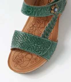 Women COLORADO Wedges|Comfort-Jade Green Leather Sandals