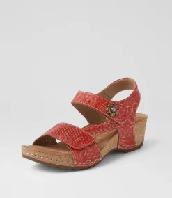 Women COLORADO Comfort|Wedges-Jade Red Leather Sandals