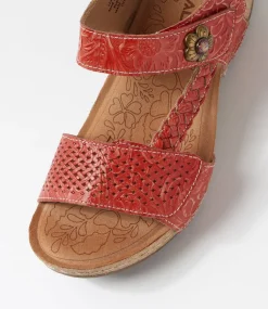 Women COLORADO Comfort|Wedges-Jade Red Leather Sandals