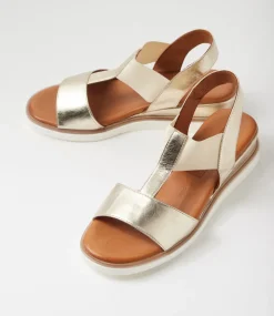 Women DIANA FERRARI Wedges|Heels-Janiy Pale Gold Leather Elastic Sandals