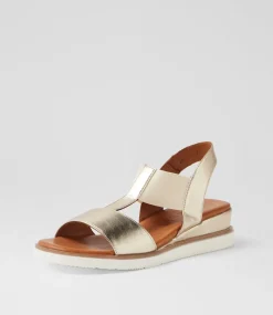 Women DIANA FERRARI Wedges|Heels-Janiy Pale Gold Leather Elastic Sandals