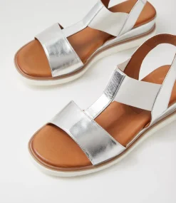 Women DIANA FERRARI Wedges|Heels-Janiy Silver Leather Sandals