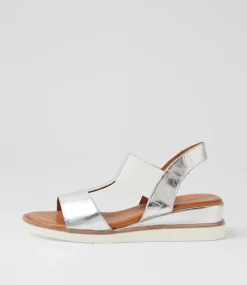 Women DIANA FERRARI Wedges|Heels-Janiy Silver Leather Sandals