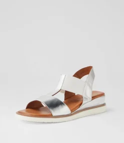 Women DIANA FERRARI Wedges|Heels-Janiy Silver Leather Sandals