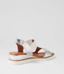 Women DIANA FERRARI Wedges|Heels-Janiy Silver Leather Sandals