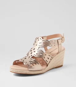 Women DIANA FERRARI Heels|Sandals-Javene Champagne Leather Sandals