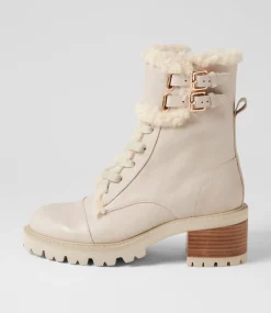 Women TOP END Boots-Jenifa Almond Off White Leather Fur Lace Up Boots