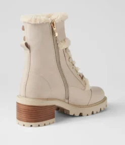Women TOP END Boots-Jenifa Almond Off White Leather Fur Lace Up Boots