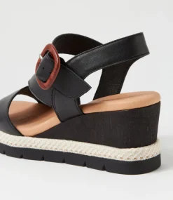 Women SUPERSOFT Comfort|Wedges-Jennis Black Leather Sandals