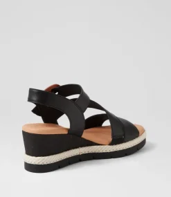 Women SUPERSOFT Comfort|Wedges-Jennis Black Leather Sandals
