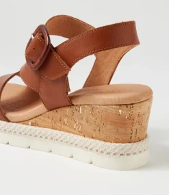 Women SUPERSOFT Comfort|Wedges-Jennis Cognac Leather Sandals