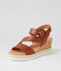 Women SUPERSOFT Comfort|Wedges-Jennis Cognac Leather Sandals