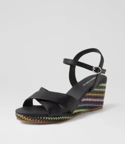 Women DIANA FERRARI Heels|Sandals-Jigsor Black Leather Sandals