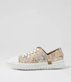 Women DIANA FERRARI Sneakers-Jossey Taupe Floral Leather Sneakers