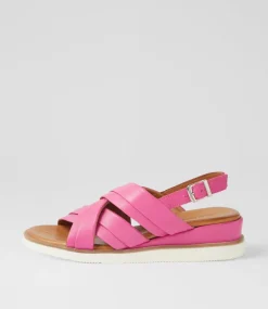 Women DIANA FERRARI Wedges|Heels-Juily Fuchsia Leather Sandals