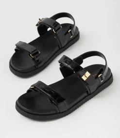 Women I LOVE BILLY Flats|Sandals-Jument Black Croc Sandals