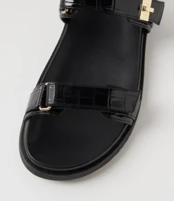 Women I LOVE BILLY Flats|Sandals-Jument Black Croc Sandals