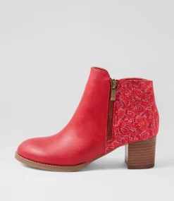 Women I LOVE BILLY Boots-Justean Red Splash Multi Ankle Boots