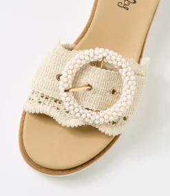 Women I LOVE BILLY Heels|Sandals-Kaarimba Beige Synthetic Raffia Sandals