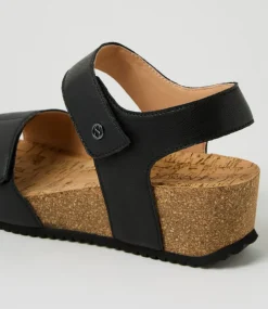Women SUPERSOFT Comfort|Heels-Kalisie Black Leather Sandals
