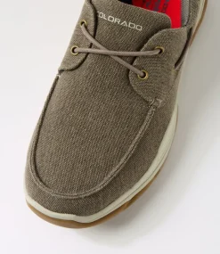 COLORADO Casuals-Kanebo Taupe Canvas Lace Up Flats
