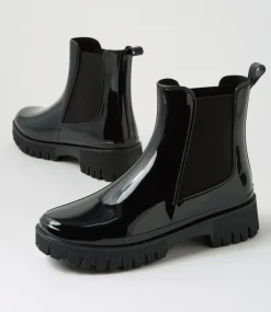 Women I LOVE BILLY Boots-Karina Black Gumboot Ankle Boots