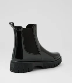 Women I LOVE BILLY Boots-Karina Black Gumboot Ankle Boots