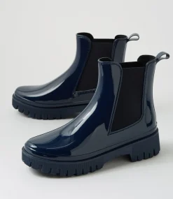 Women I LOVE BILLY Boots-Karina Navy Gumboot Ankle Boots