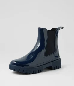 Women I LOVE BILLY Boots-Karina Navy Gumboot Ankle Boots