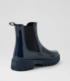 Women I LOVE BILLY Boots-Karina Navy Gumboot Ankle Boots