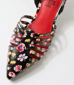 Women I LOVE BILLY Heels-Karlene Black Floral Heels